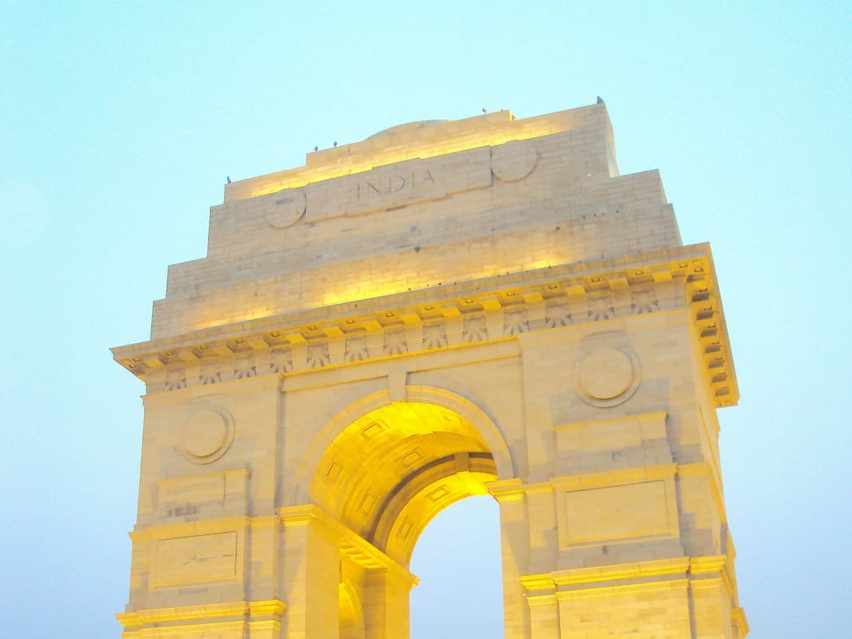 India Gate evening illuminated New Delhi