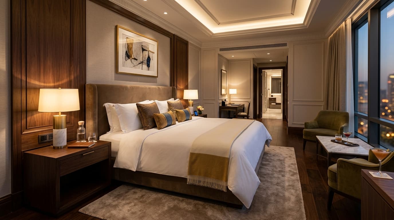 Luxury resort bedroom suite with modern amenities